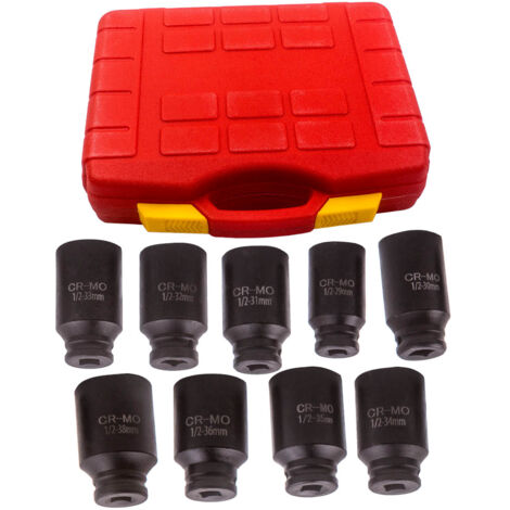 9 Pcs 1/2" JUEGO DE ENCHUFES DE TUERCA DE EJE Metric 29 - 38mm Impact Socket Set