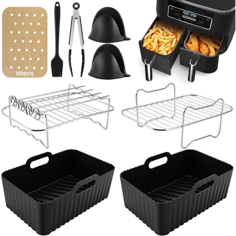 9 pcs Accessoires Air Fryer Accessoires Airfryer pour Ninja Dual AF400EU & AF300EU & Tower T17088 pour Ninja Airfryer Accessoires Compatible pour