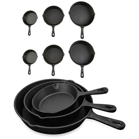 9 Pcs Cast Iron Pan Pre-Seasoned Iron Skillet Set Heavy Duty Skillet Set with Pouring Lip for Grilling Searing Frying Baking Black (15cm 6-Inch 20cm 8-Inch 25cm 10-Inch)