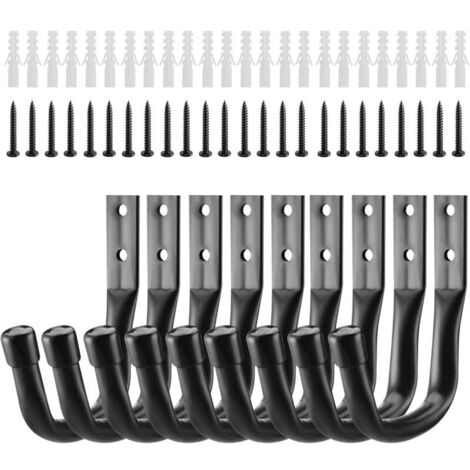 9 Pcs Crochet Mural Garage, Crochets Muraux Robustes, Support Velo Mural Noirs, Accroche Velo, Crochets de Rangement pour Échelle Garage, en J Muraux Robustes