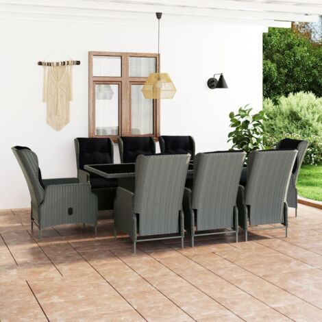 9 pcs Ensemble à dîner de jardin, Mobilier à dîner de jardin, Table et Chaises à Manger avec coussins Résine tressée Gris clair MKPO39921