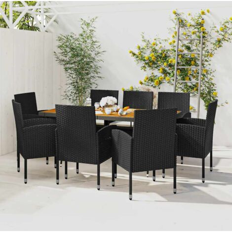 9 pcs Ensemble à dîner de jardin, Mobilier à dîner d'extérieur, Table et Chaises à Manger Résine tressée Noir MKPO15579