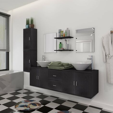 9 pcs Ensemble Meuble salle de bain avec lavabo - Armoires de toilette placard - Noir Chic-118786