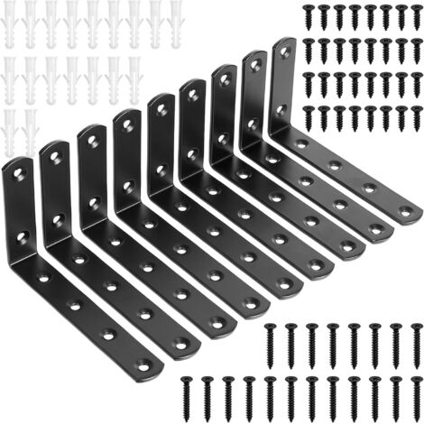 9 Pcs Equerre Etagere Murale noirs,Supports en L,Supports d'Étagère Murale Metal Industrielle pour Étagère Bois, 125 x 75 x 20 mm