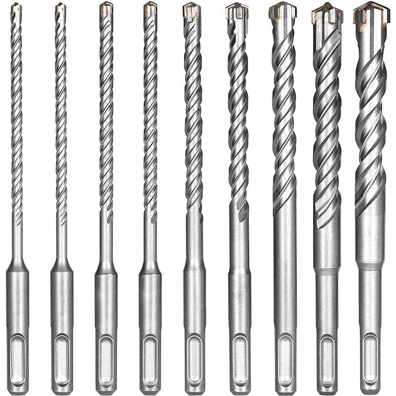 9 pcs Forets sds Plus pour Béton - Forets à Quatre Bords pour Perçage Précis dans le Béton