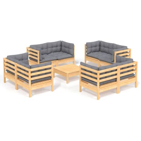 9 PCS Garden Lounge Juego con píldoras grises