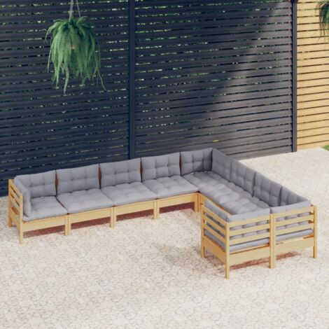 9 PCS Garden Lounge Juego con píldoras grises