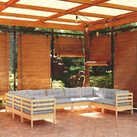 9 PCS Garden Lounge Juego con píldoras grises