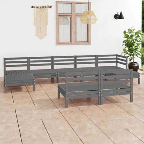 9 PCS Garden Lounge Lounge Pine Solid Grey - 273976