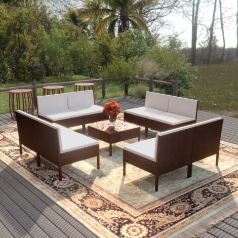 9 PCS Garden Lounge Set con cojines Wicker Pe Brown