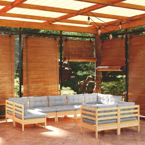 9 PCS Garden Lounge Set + Pine Grey Almohada
