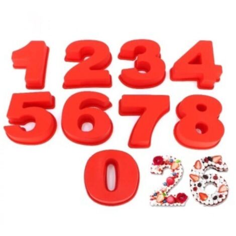 9 PCS Grand Nombre de Silicone Moule 0-9, Numéro Moule à Gâteau en Silicone 3D, Moules à Forme Spécifique pour Anniversaire de Mariage,fête d'anniversaire(Un ensemble de 9) 11x8x3cm