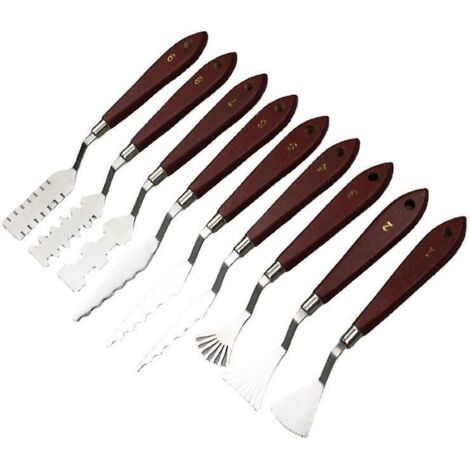 9 Pcs Palette Couteau Set Flexible Spatule Art En Acier Inoxydable Peinture Mlange Grattoir Ensemble Avec Poignes En Bois Solides Pour Artiste Pei