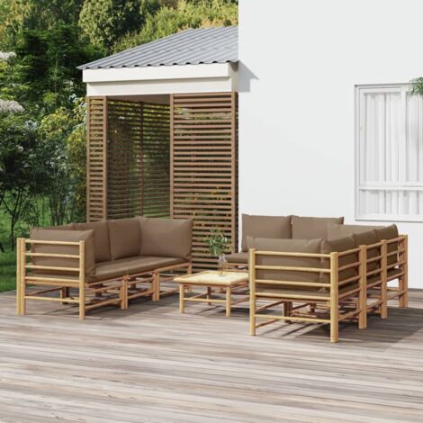 9 pcs Salon de jardin  Salon d'extérieur  Ensemble Meuble de Jardin  Mobilier d'Extérieur avec coussins taupe bambou XFNRX379291