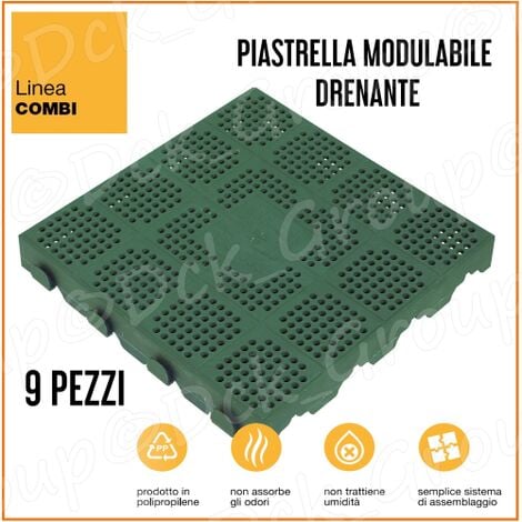 9 PEZZI Piastrella Mattonella Giardino Esterno PP Verde 40x40 cm = 1,44 MQ Pavimento