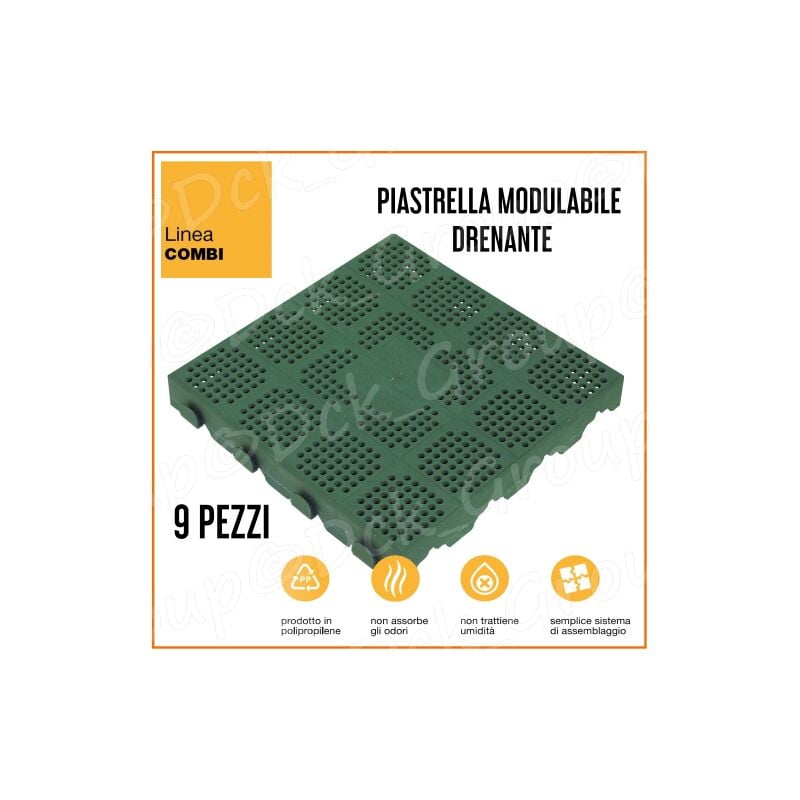 Image of 9 pezzi Piastrella Mattonella Giardino Esterno pp Verde 40x40 cm = 1,44 mq Pavimento
