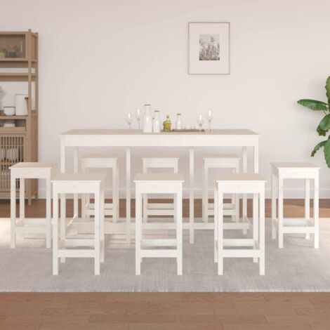 9 Piece Bar Set White Solid Wood Pine vidaXL