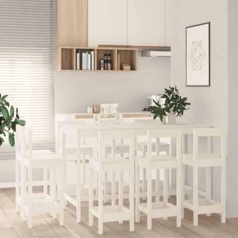 9 Piece Bar Set White Solid Wood Pine vidaXL