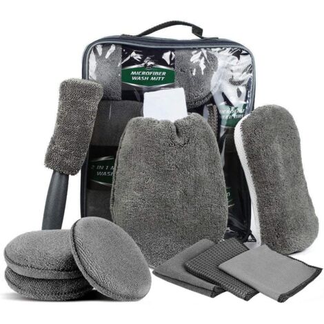 9 Piece Car Cleaning Kit, Professional Microfiber Car Wash Cleaning Set, Car Brush, Cleaning Cloths, Washing Gloves, Sponge