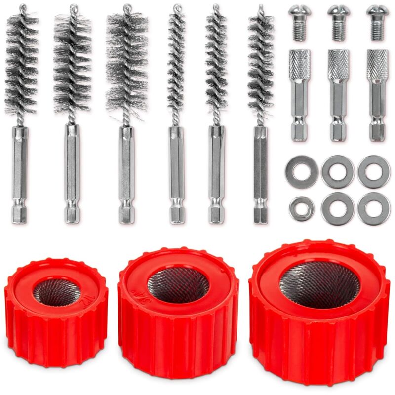 9-piece copper pipe cleaner set for electric drilling, 1/2" 3/4" 1" pipe brush and 6 stainless steel wire bore brushes, stainless steel wire bristles