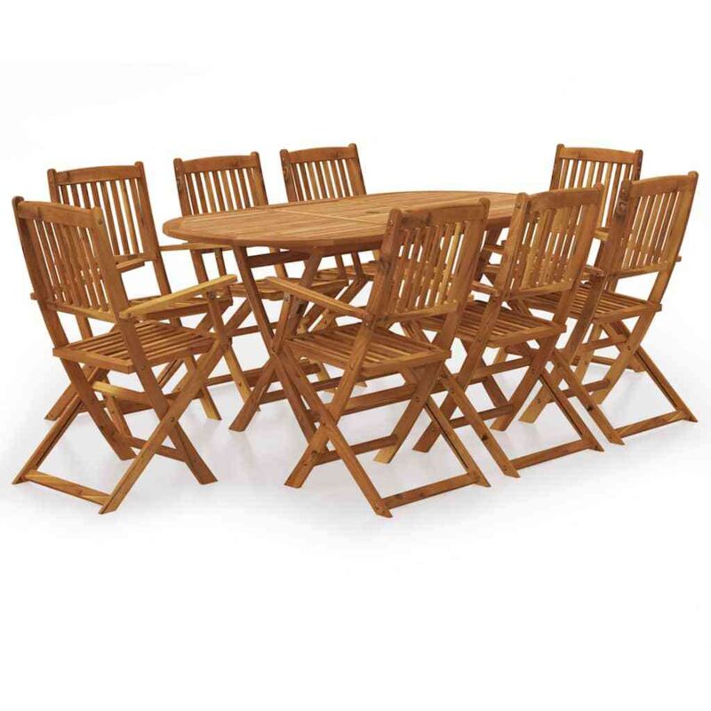9 Piece Folding Outdoor Dining Set Solid Acacia Wood