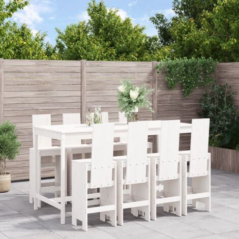 9 Piece Garden Bar Set White Solid Wood Pine vidaXL