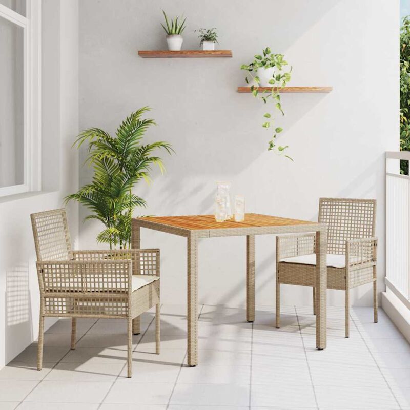Garden Dining Set 3 Pcs Beige Poly Rattan Vidaxl
