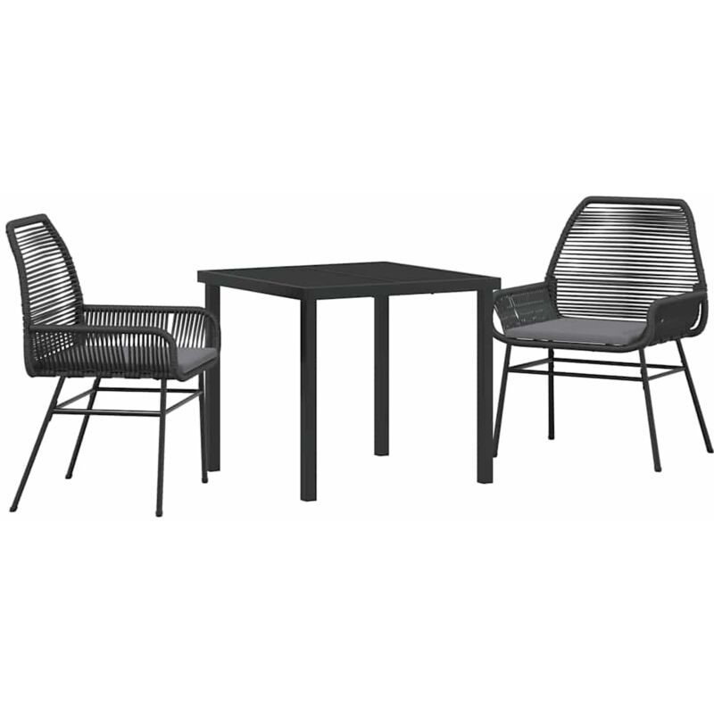 Garden Dining Set 3 Pcs Black Poly Rattan Vidaxl