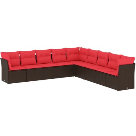 9 Piece Garden Sofa Set with Cushions Brown Poly Rattan vidaXL