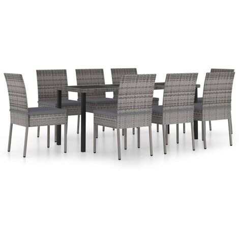 9 Piece Outdoor Dining Set with Cushions Poly Rattan Grey vidaXL