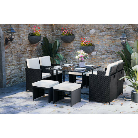 9 Piece Outdoor Garden Furniture Rattan Cube Dining Set 8 Seater with Cushions