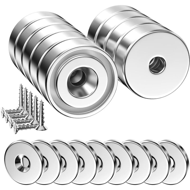 9 Pièces Aimant Puissant Neodyme 12 kg Force 20 x 7 mm avec Trou et Capsule, Surpuissant Disqu Aimant en Pot Fraisé avec