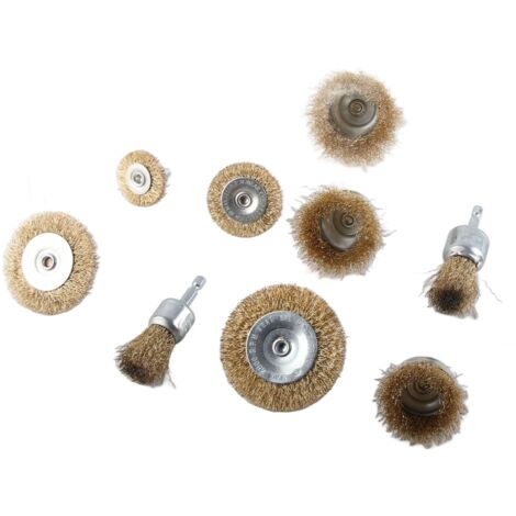 9 Pièces Brosses Métalliques pour Perceuse, Accessoires pour Bois et Métal avec Tige Hexagonale 1/4