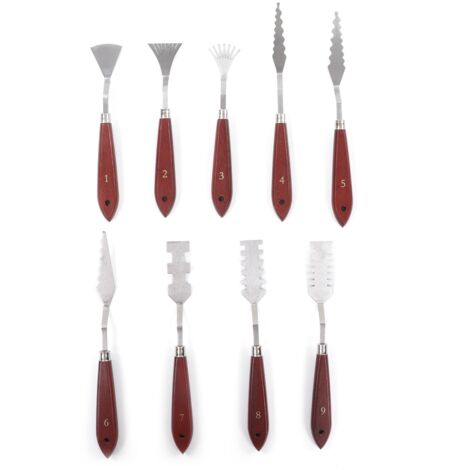 9 Pièces Couteaux à Palette en Acier Inoxydable avec Manche en Bois pour Mélange de Couleurs - Set Portable
