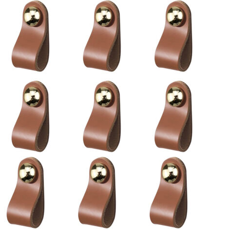 9 Pièces Poignée Meuble , Bouton de Porte Rétro, Poignee Cuir pour Meubles Cuisine Salle Bain Armoires Cabinet (Marron)