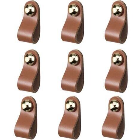 9 Pièces Poignée Meuble , Bouton de Porte Rétro, Poignee Cuir pour Meubles Cuisine Salle Bain Armoires Cabinet (Marron)