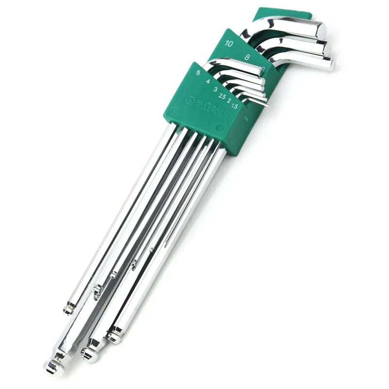 Jeu de clé Allen en L, Tête sphérique 9 pièces, S2 clé hexagonale, ensemble clé, 1.5-10mm