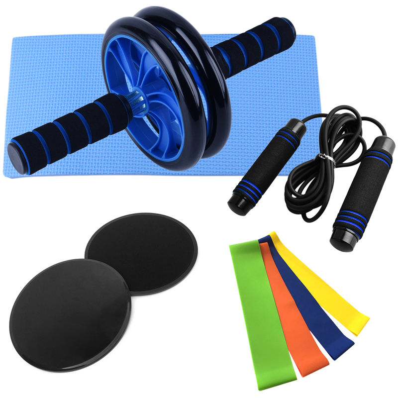 

9 piezas de Home Fitness Gym Set abdominal rodilla rueda de rodillo pastilla de disco alma deslizante Resistencia de bucle de la banda Saltar la