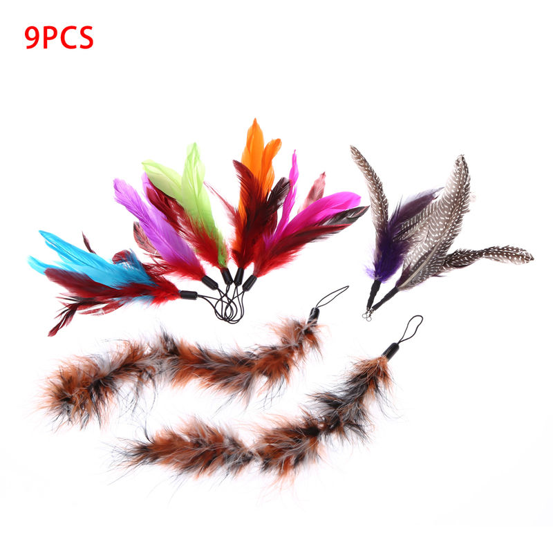 

9 piezas, plumas de colores, combinacion divertida de cabeza de reemplazo de palo de gato