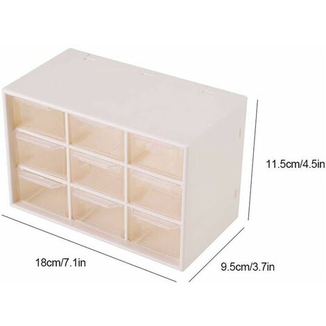 9 Plastic Portable Desktop Storage Drawers 9 enrejados Mini gabinetes Drawer Cosmetic Jewelry(White)