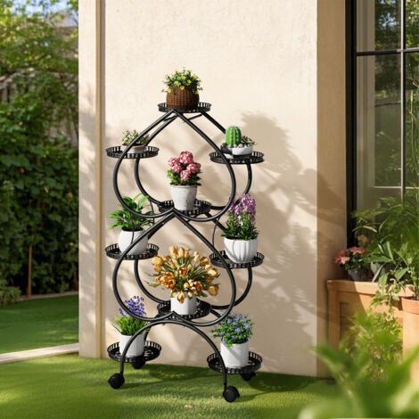 9 Potted Tall Plant Stand Wheels Plant Flower Shelf Corner Display Rack Indoor