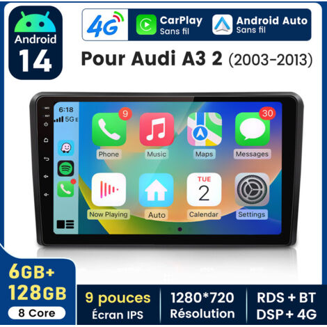 9 pouces Carplay Autoradio pour Audi A3 S3 2003-2013 Android 6+128GB JUNSUN