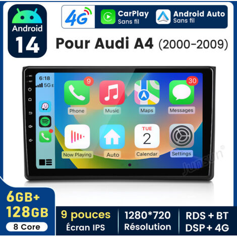 9 pouces Carplay Autoradio pour Audi A4 2000-2009 Android 6+128GB JUNSUN