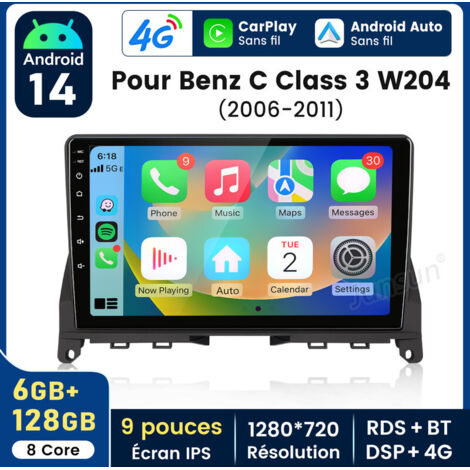 9 pouces Carplay Autoradio pour Benz W204 2006-2011 Android 6+128GB JUNSUN