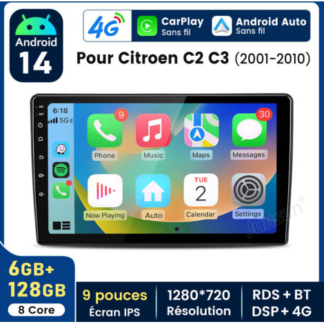 9 pouces Carplay Autoradio pour Citroen C2 C3 2001-2010 Android 6+128GB JUNSUN