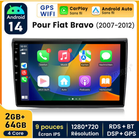 9 pouces Carplay Autoradio pour Fiat Bravo 2007-2012 Android 2+64GB JUNSUN