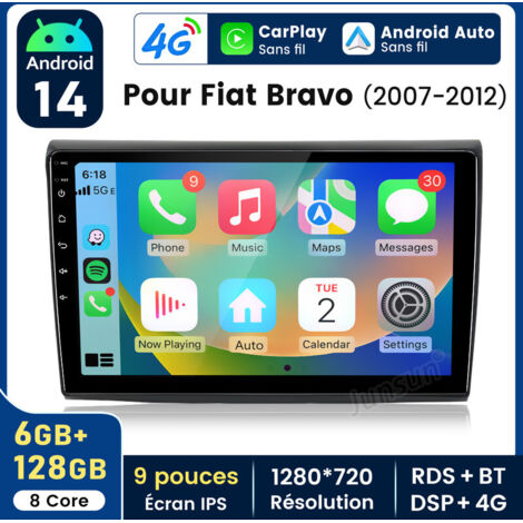 9 pouces Carplay Autoradio pour Fiat Bravo 2007-2012 Android 6+128GB JUNSUN
