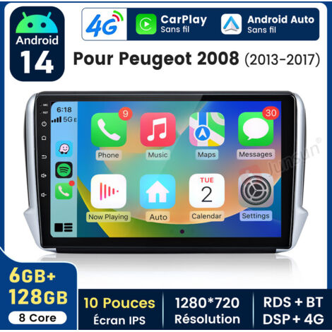 9 pouces Carplay Autoradio pour Peugeot 2008 2013-2017 Android 6+128GB JUNSUN