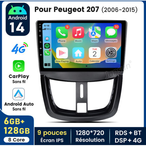 9 pouces Carplay Autoradio pour Peugeot 207 2006-2015 Android 6+128GB JUNSUN