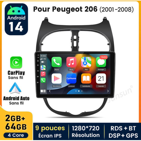 9 pouces Carplay Autoradio pour Peugeot206 2001-2008 Android 1+32GB JUNSUN